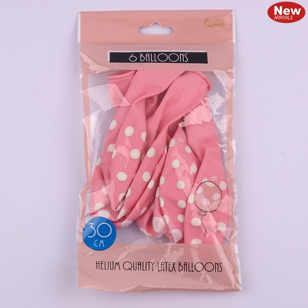 6 Pink Dotty Uninflated Balloons 30cm